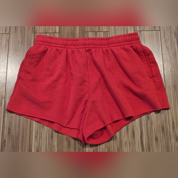 Divided Red Sweat Shorts W/ Pockets - Picture 1 of 6